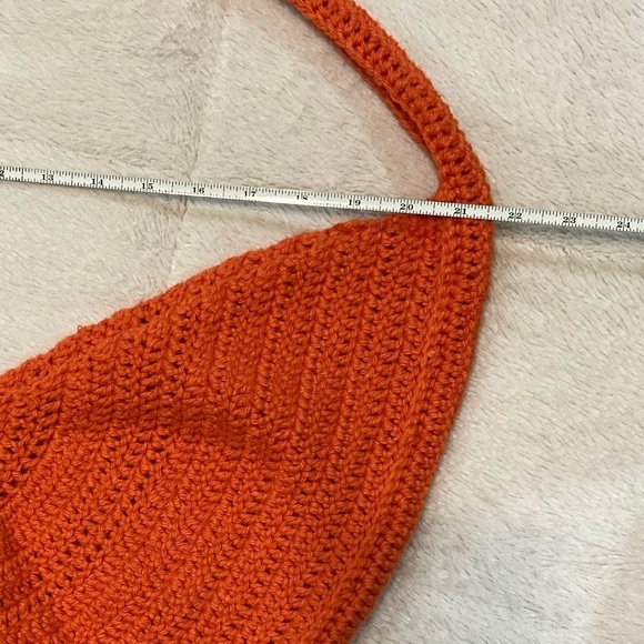 Hand Crafted, Crocheted Orange Half Moon Bag EUC - Picture 9 of 10
